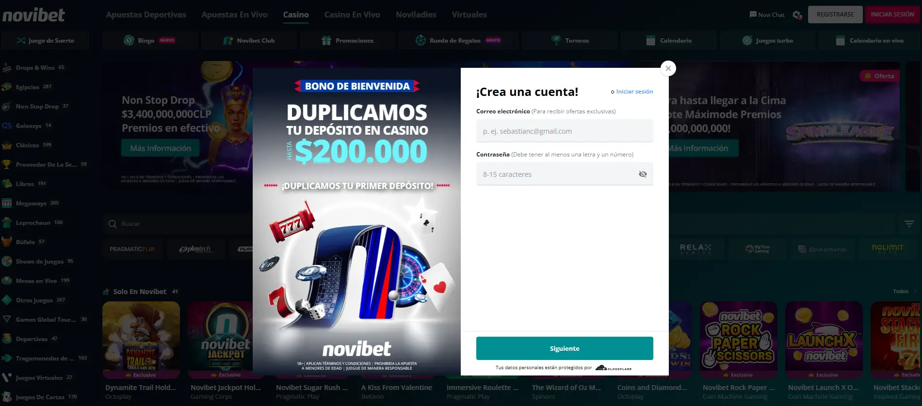Registro e inicio de sesión en Novibet casino Registro e inicio de sesión en Novibet