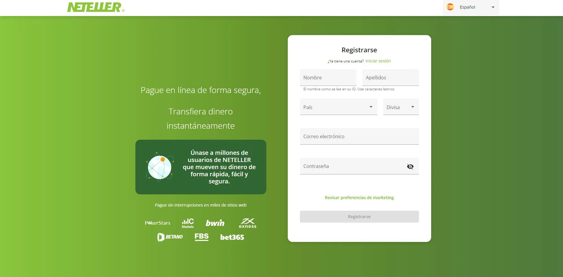 Registro en Neteller - Sitio Oficial Registro en Neteller
