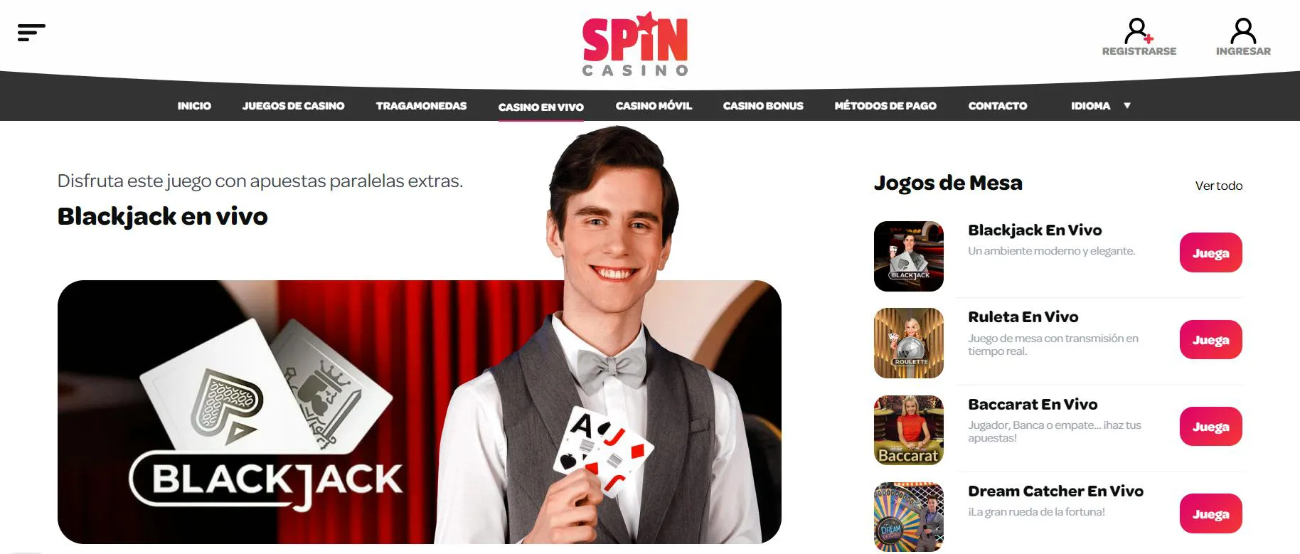 Blackjack en vivo en el casino en línea Spin Casino en línea Spin